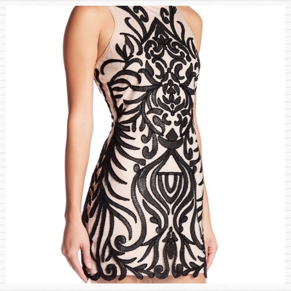 Nude & Black Beaded Bodycon Mini Dress - Picture 2 of 8